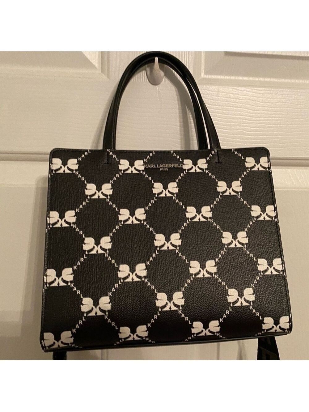 NWT Karl Lagerfeld Paris Maybelle Tote Bag Black White Logo MSRP $198